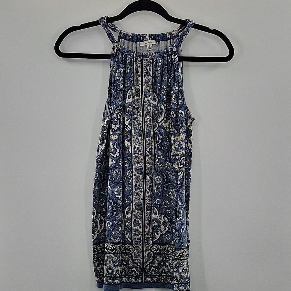 3 For$20 Sophie Max Blue haulter top w/ Cream & White design size S
